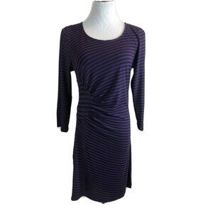 Stitch Fix Dress Size Large Purple Black Stripe Gathered Mystree Zhanna New
